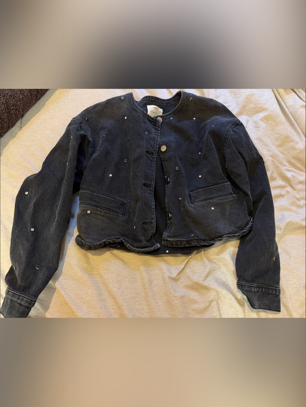 Habitual Cropped Black Denim Jacket with Embellishments